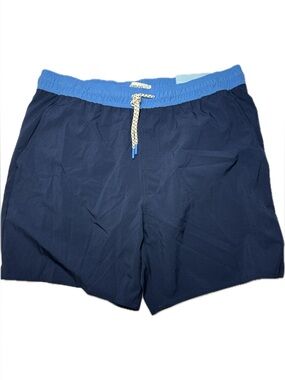 Laguna Swim Men's Navy Swim Trunks with Bright Blue Waistband Size L NWT